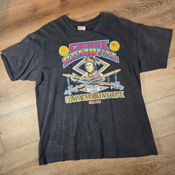 Vintage 90s Creek Removal Commemorative Ride Shirt XL USA Single Stitch Biker T - Picture 1 of 8
